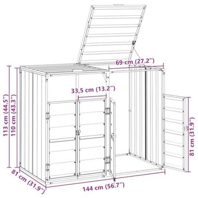 Containerberging voor 2 containers 144x81x113 cm staal bruin - thumbnail