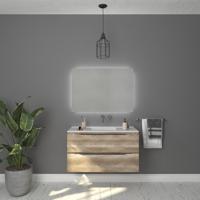 Badkamermeubelset Gliss Design Hera Mat Zwart 100cm 2 Laden Oud Grijs Eiken (Keuze Wastafel) - thumbnail