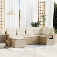 6-delige Loungeset met kussens poly rattan beige - thumbnail