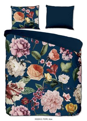 Descanso Dekbedovertrek "bloemen" - Blauw - (240x200/220 cm) - Biologisch Katoen satijn