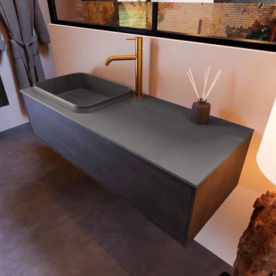 Badkamermeubelset Mondiaz Erin 120 cm met 1 Lade met RIDGE Wastafel Links Dark grey met 1 kraangat Greeploos Mat Dark Brown