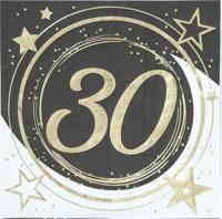 Servetten Sterren zwart/wit/goud 30 Jaar (12st) - thumbnail