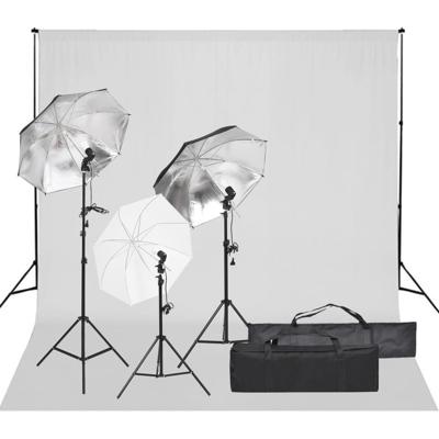 Fotostudioset met verlichtingsset en achtergrond