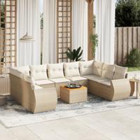 10-delige Loungeset met kussens poly rattan beige - thumbnail