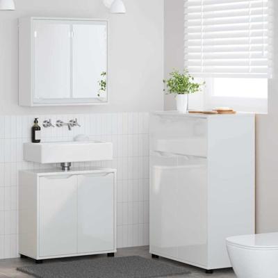 Badkamermeubelset met lade 3 pcs Hoogglans wit Bewerkt hout