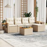 5-delige Loungeset met kussens poly rattan beige - thumbnail