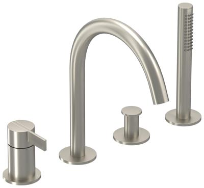 Badrandcombinatie IVY Pact 4-gats Mengkraan Met Uittrekbare Handdouche Draaibare Uitloop Geborsteld Nickel PVD