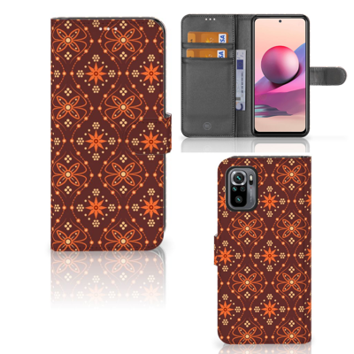 Xiaomi Redmi Note 10S | 10 4G | Poco M5s | Telefoon Hoesje | Batik Brown | Portemonnee hoesje Xiaomi Redmi Note 10S | 10 4G | Poco M5s | Telefoon Hoesje | Batik Brown | Portemonnee hoesje