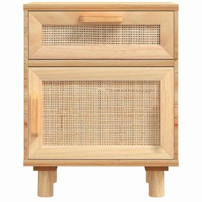 Nachtkastjes 2 st massief grenenhout en natuurlijk rattan bruin