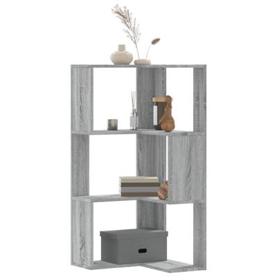Boekenkast 3-laags hoek 50x50x102 cm bewerkt hout grijs sonoma
