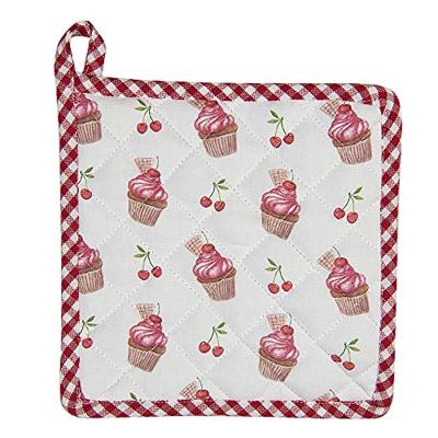 Clayre & Eef Pannenlap 20x20 cm Rood Wit Katoen Vierkant Cupcakes