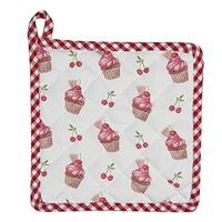 Clayre & Eef Pannenlap 20x20 cm Rood Wit Katoen Vierkant Cupcakes - thumbnail