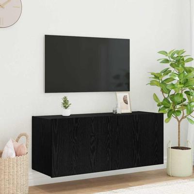 TV Wandkast Zwart Eiken 100 x 35 x 41 cm Bewerkt hout