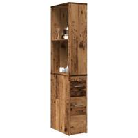 Badkamerkast smal met wielen bewerkt hout oud houtkleurig - thumbnail