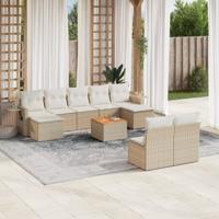 10-delige Loungeset met kussens poly rattan beige - thumbnail