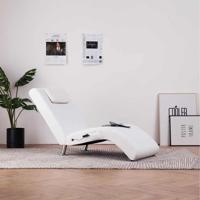 Massage chaise longue met kussen kunstleer wit - thumbnail