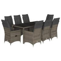 9-delige Tuinset met kussens poly rattan grijs - thumbnail