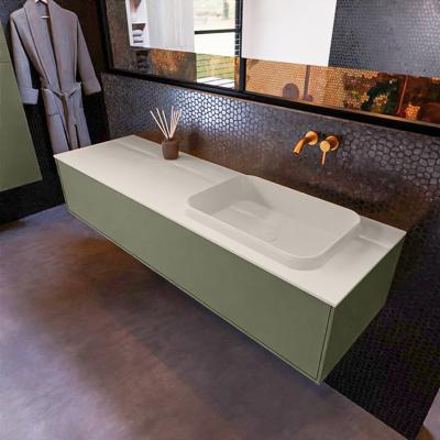 Badkamermeubelset Mondiaz Erin 150 cm met 1 Lade met RIDGE Wastafel Rechts Linen Zonder Kraangaten Greeploos Mat Army Badkamermeubelset Mondiaz Erin 150 cm met 1 Lade met RIDGE Wastafel Rechts Linen Zonder Kraangaten Greeploos Mat Army