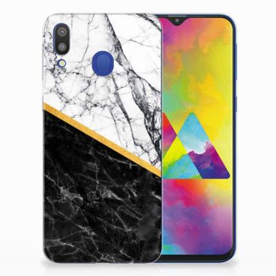 Samsung Galaxy M20 (Power) | TPU | Siliconen hoesje | Marmer Wit Zwart - Origineel Cadeau Man