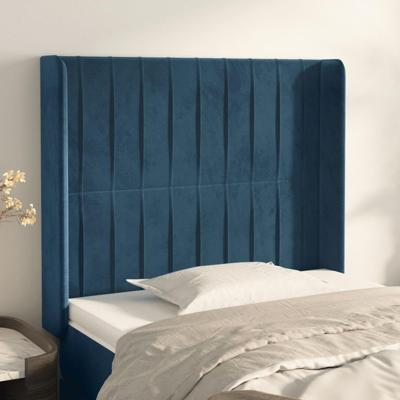 Hoofdbord met randen 93x16x118/128 cm fluweel donkerblauw