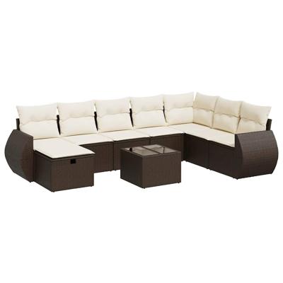 8-delige Loungeset met kussens poly rattan bruin