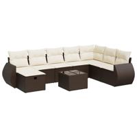 8-delige Loungeset met kussens poly rattan bruin - thumbnail