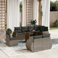 9-delige Loungeset met kussens poly rattan grijs - thumbnail
