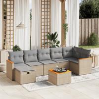 7-delige Loungeset met kussens poly rattan gemengd beige - thumbnail