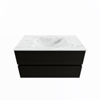 MONDIAZ VICA-DLUX 90cm badmeubel onderkast Urban 2 lades. Inbouw wastafel CLOUD midden zonder kraangat, kleur Opalo. - thumbnail