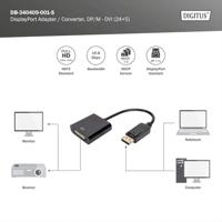 Digitus DB-340409-001-S DVI / DisplayPort Adapter [1x DisplayPort stekker - 1x DVI-bus 24+5-polig] Zwart Rond, Afgeschermd (dubbel), Afsluitbaar 15.00 cm - thumbnail