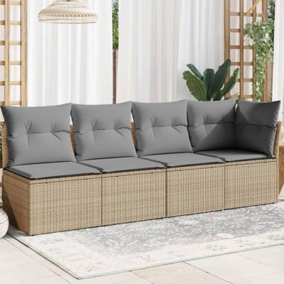 Tuinbank 4-zits met kussens poly rattan beige Tuinbank 4-zits met kussens poly rattan beige