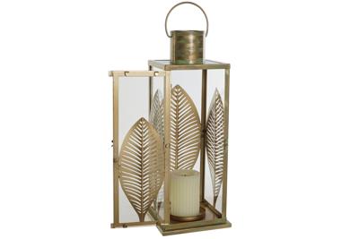 Lantaarn DKD Home Decor Gouden Metaal 16,5 x 16,5 x 50 cm Blad van een plant