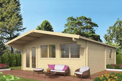 Tuindeco Ballyragget Blokhut 575x780 cm 70 mm vuren blank- Zadeldak- Onbehandeld vurenhout- Tuindeco