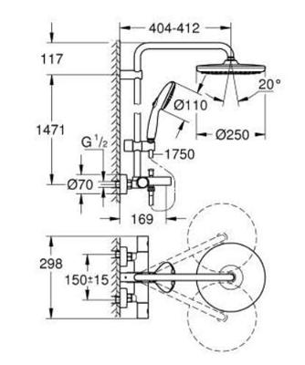 Grohe Tempesta System 250 Professional regendoucheset met 3 straalsoorten en thermostaatkraan incl. baduitloop Ø25cm chroom