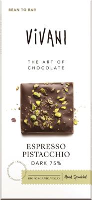 Vivani Espresso pistacchio dark 75% bio 80 Gram Vivani Espresso pistacchio dark 75% bio 80 Gram