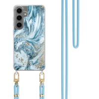 Samsung Galaxy S24 Plus hoesje met blauw koord - Marble sea - thumbnail