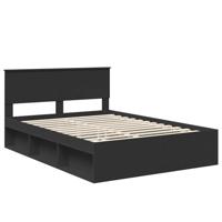 Bedframe met hoofdeinde Zwart 135 x 190 cm Massief grenenhout - thumbnail