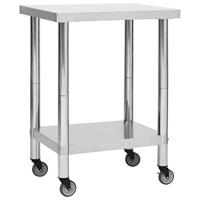 VidaXL Keukenwerktafel met wielen 80x45x85 cm roestvrij staal - thumbnail
