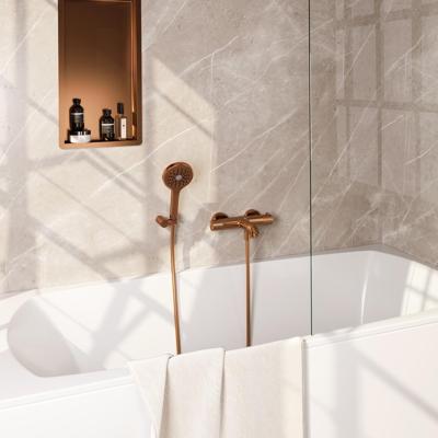 Brauer Copper Carving Opbouw Baddouche Thermostaatkraan - Wandhouder - 3 stand - Doucheslang - Handdouche - Koper Geborsteld Pvd