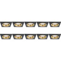 Vierkante Zwart/Goud Inbouwspot Armatuur 10-Pack - GU10 - Aluminium - 93mm - thumbnail