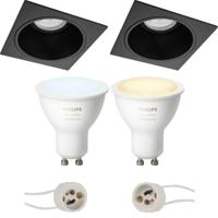 GU10 Inbouwspot Set - Mat Zwart - Inbouw Vierkant - Verdiept - Philips Hue - White Ambiance - Bluetooth - Pragmi Minko Pro - 90mm - thumbnail