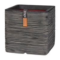 Capi Nature Rib NL 30x30x30cm vierkante plantenbak antraciet - thumbnail