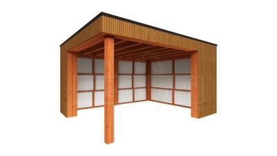 Trendhout Buitenverblijf Capri 425x425 - Plat dak model rechts- Plat dak- Onbehandeld lariks Douglas hout- Trendhout