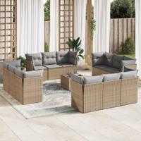 13-delige Loungeset met kussens poly rattan beige - thumbnail