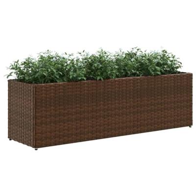 Plantenbakken met 3 potten 2 st 105x30x32 cm poly rattan bruin Plantenbakken met 3 potten 2 st 105x30x32 cm poly rattan bruin