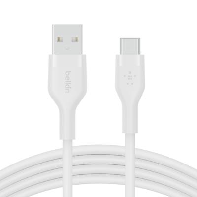 Belkin BoostCharge Flex siliconen USB Type C/A-kabel, USB-IF-gecertificeerde USB-C-laadkabel voor iPhone 16, iPhone 15 Plus/Pro/Pro Max, Samsung Galaxy S24, Pixel, iPad, Nintendo Switch, 2 m, wit