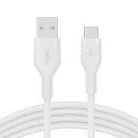 Belkin BoostCharge Flex siliconen USB Type C/A-kabel, USB-IF-gecertificeerde USB-C-laadkabel voor iPhone 16, iPhone 15 Plus/Pro/Pro Max, Samsung Galaxy S24, Pixel, iPad, Nintendo Switch, 2 m, wit - thumbnail