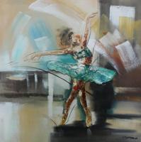 Handgeschilderd Schilderij - Ballerina in beweging - multikleur - 100x100cm Schilderij -Handgeschilderd - thumbnail