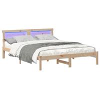 Bedframe met LED -striplichten met hoofdeinde Bruin 140 x 200 cm Grenenhout - thumbnail