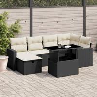 7-delige Loungeset met kussens poly rattan zwart - thumbnail